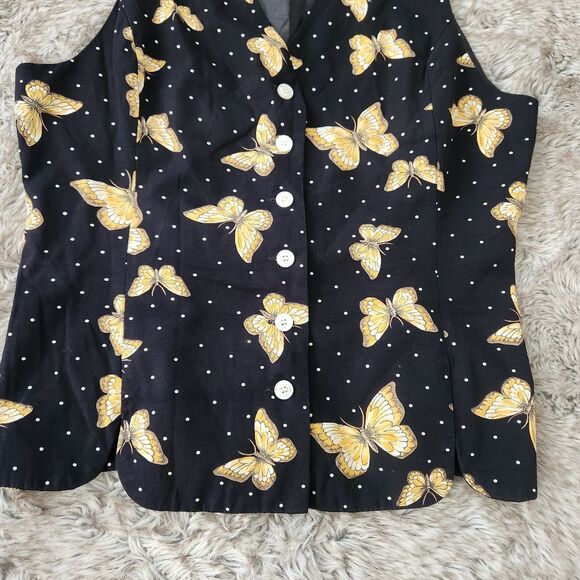 Norton McNaughton Vintage Butterfly Print Suit Vest Black and Yellow Size 12 - Picture 3 of 10